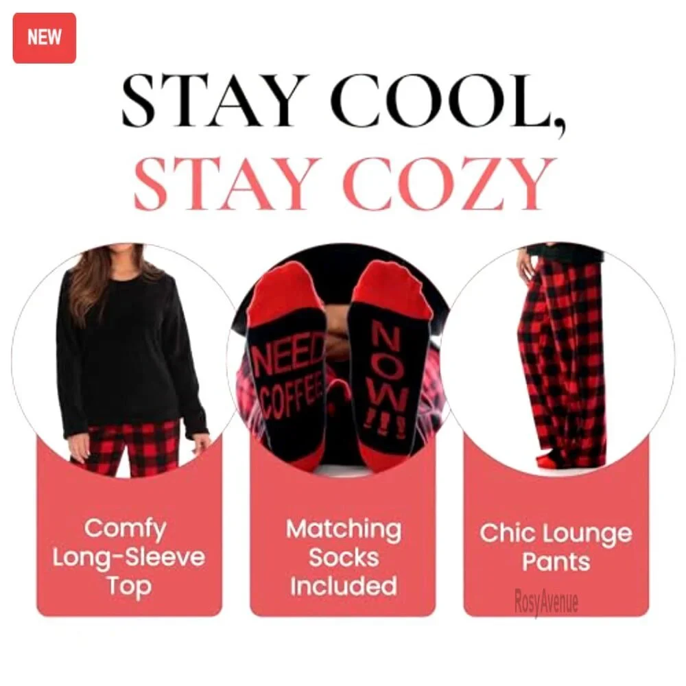 Ultra-Soft Fleece Pajama Set with Matching Socks, S-3X, Sleepwear